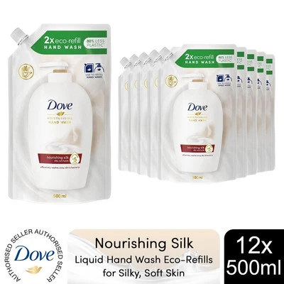 Dove Moisturising Liquid HandWash Refill Nourishing Silk for Soft Hands,12x500ml - Image 1 of 4