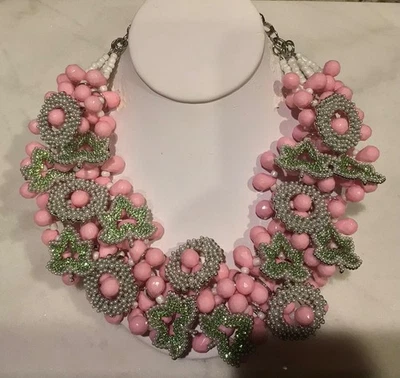 Collar Sassy Jones IVEY DREAM BIB Cristal Verde Imitación Perla Hiedra y Círculo - Nuevo con Etiquetas Foto 1 de 4