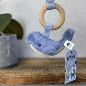 Jellycat Wooden Wilbur Whale Teething Ring - Small Whale Rattle Teether Toy Baby - Picture 1 of 7