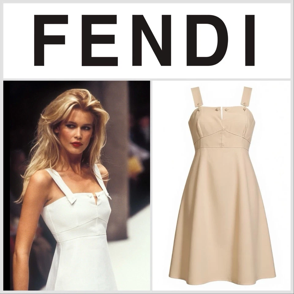 Vestido FENDI By KARL LAGERFELD S/S Pasarela 1995 Marfil Lino DE COLECCIÓN Talla 10 Foto 1 de 4