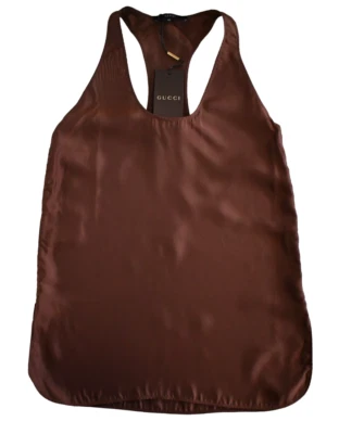 $605 NEW Authentic GUCCI Brown SILK Blend Sleeveless Tank Top IT-40 Small - Image 1 of 4