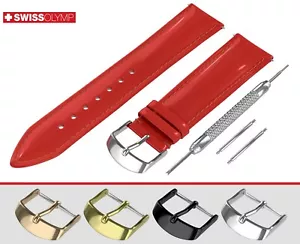 Se adapta a SEKONDA Rojo Ultra Brillante Correa de Cuero Banda Damas Reloj para Hebilla Cierre - Imagen 1 de 14
