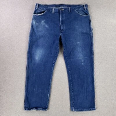 Dickies Carpenter 44x32 Blue Jeans Broken In Faded Heavy Denim Quality Work - Image 1 of 4