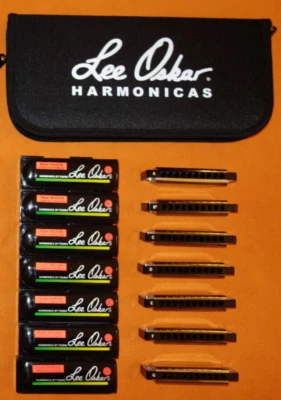 new SET 7 LEE OSKAR HARMONICAS wGigBag keys G A Bb C D E F made japan Blues Harp - Image 1 of 4