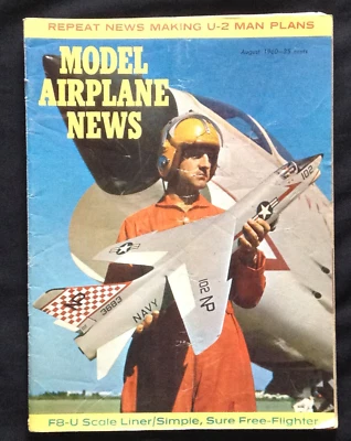 August 1960 VTG Model Toy Airplane Magazine ~ F8-U Fighter  U-2 Manned Spy Plane - Image 1 of 4