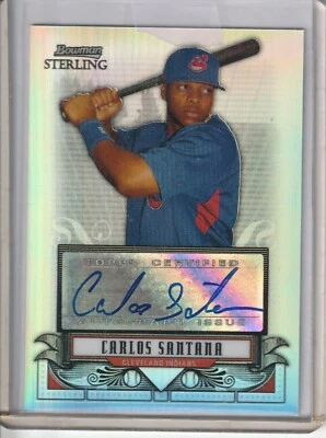 2008 BOWMAN STERLING  CARLOS SANTANA REFRACTOR AUTO   062/199 BASEBALL CARD - Image 1 of 2