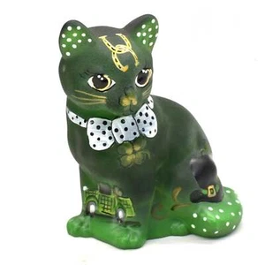 Tienda de regalos Fenton gato sentado edición limitada trébol de la suerte tema verde - Imagen 1 de 6