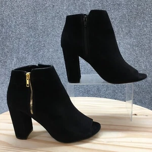 Material Girl Boots Womens 9M Carena Open Toe Side Zip Heels Bootie Black Fabric - Picture 1 of 18