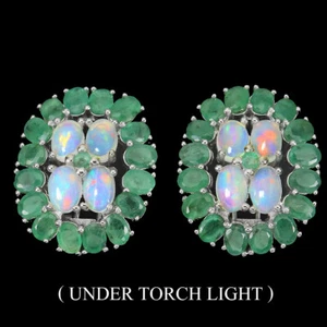 Summer 925 Silver Earrings Oval Fire Opal Emerald Natural Gemstone Jewelry - Picture 1 of 9