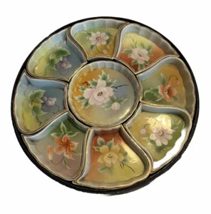 Antique Japanese Porcelain Sweetmeats Set in Lacquered Box Hand Painted 9 Dishes - Picture 1 of 11