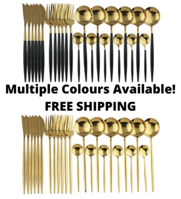 Edelstahl Besteck Set Küche Essgarnituren Gabel Löffel 24 Teile Geschirr - Bild 1 von 4