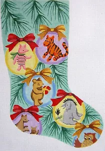 Needlepoint Handpainted Lee Winnie Pooh in Balls Christmas Stocking - Picture 1 of 4