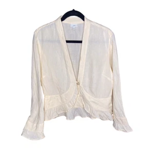 J.Jill Pale Yellow Linen Jacket with Ruffles size Large - Picture 1 of 7
