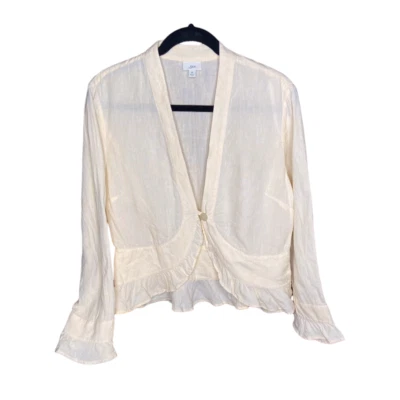 J.Jill Pale Yellow Linen Jacket with Ruffles size Large - Image 1 of 4