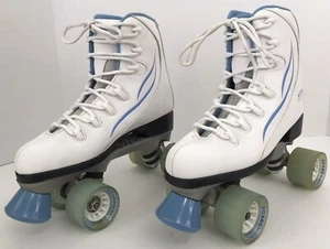 Roller Derby RTS 400 Boardwalk Speed Skates Women's Size 8 White Blue NICE! - Picture 1 of 18