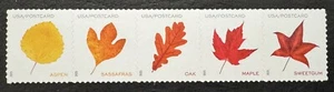 2025 Scott #5966-70, Postcard Rate - VIBRANT LEAVES - MNH - Strip of 5 Stamps - Picture 1 of 1