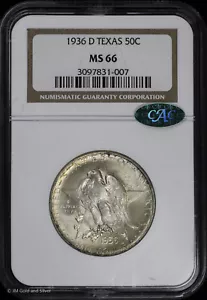 1936 D Texas Commemorative Half Dollar NGC MS 66 CAC | UNC BU - Picture 1 of 4