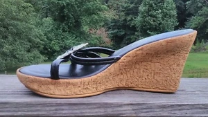 Athena Alexander Womens Sz 9M Black Wedge Sandals Rhinestone "Buckles" Italy - Picture 1 of 11