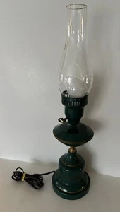 Vintage Hunter Green and Gold Tole Ware Metal Lamp Toleware - Picture 1 of 9