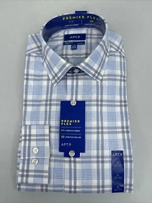 Apt. Camisa de vestir 9 azul a cuadros Premier Flex calce ajustado para hombre talla 15-32/33 nueva con etiquetas Foto 1 de 4