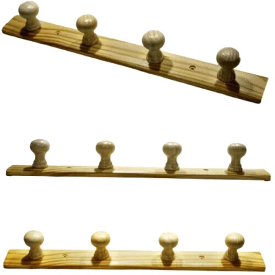 4 Pegs Wooden Coat Rack Hooks Holder / Wall Mounted Hanging Crafts Plain Wood - Image 1 of 4