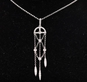 Ladies 18k White Gold Diamond Chandelier Pendant Necklace - Picture 1 of 2