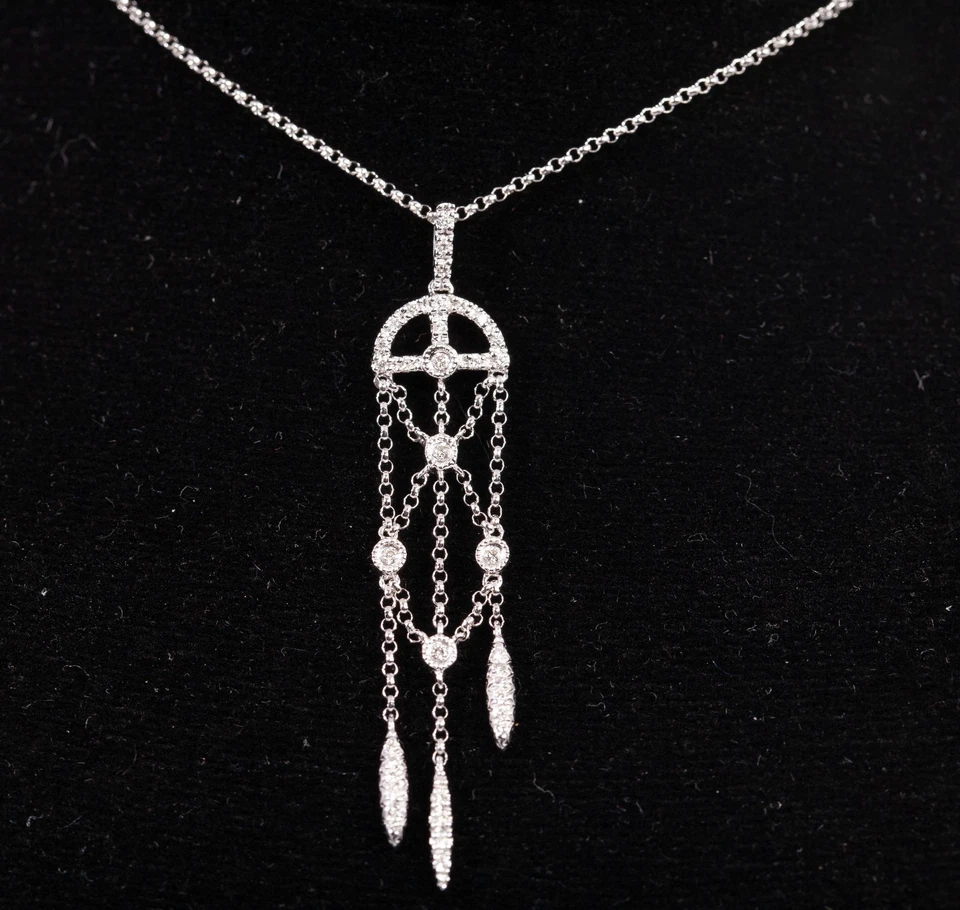 Ladies 18k White Gold Diamond Chandelier Pendant Necklace - Image 1 of 2