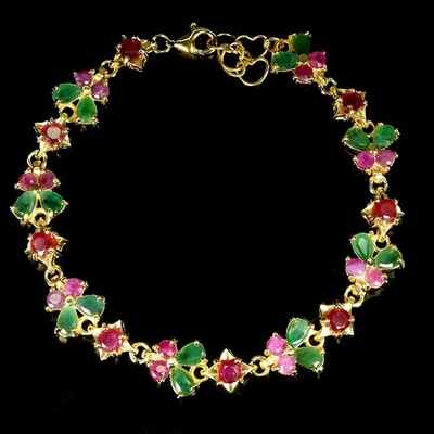 925 Sterling Silver Bracelet Pear Ruby 5x3mm Emerald Gemstone Jewelry 7.5in - Image 1 of 4