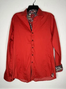 Au Noir Herren Button Down Langarm Hemd Größe 3 Rot Flip Manschette Fenster Kontrast - Bild 1 von 4