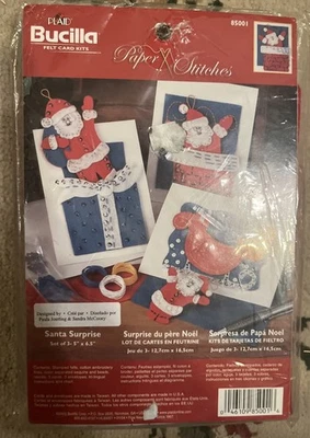Bucilla Paper Stitches Felt Card Kit 85001 Santa Surprise Set of 3 New - Image 1 of 2