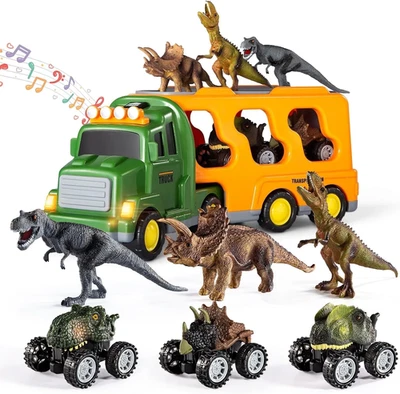 7-in-1 Dino Truck Playset for Kids Construction Vehicles with Dinosaur Figures - Image 1 of 4