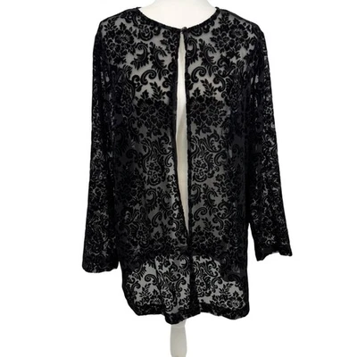 Antigo Saint Tropez West Velvet Burnout Kimono Top 14 XL Preto Transparente Whimsigoth  - Imagem 1 de 4