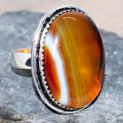 Sardonyx 925 Silver Plated Ring US 8 Vintage Inspired Design GW - Image 1 of 3