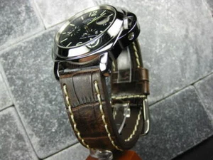 26mm BIG CROCO Leather Strap Antique Brown Thick Watch Band Belt White PANERAI - Picture 1 of 9