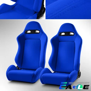 BLUE Reclinable Racing Seats Fabric Classic Style Chair Left/Right W/Slider - Picture 1 of 6