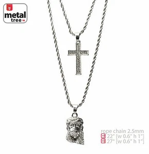 Men's Silver Plated Jesus Cross 22" 27" Combo Pendant Chain Necklace  MHC 204 S - Picture 1 of 1