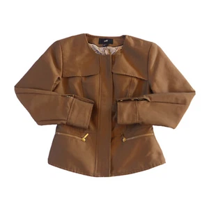 H&M Full Zip Cognac Braun Jacke Damen Größe 6 Gold Reißverschluss Detail Gefüttert - Bild 1 von 8