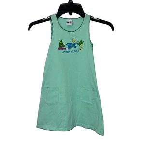Cayman Islands Girls Dress Size 6/8 Green Jersey Knit Embroidered Sleeveless - Picture 1 of 7