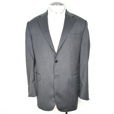 J Press Presstige 100% Guabello Wool Gray Herringbone 3/2 Roll Sport Coat 44Tall - Image 1 of 4