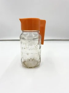 Vintage Glas Hasel Atlas Haushaltswaren Sirup Spender Orange Deckel Messbecher. - Bild 1 von 12