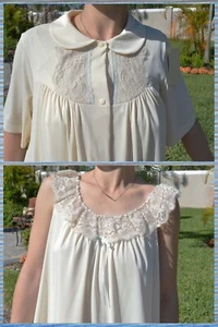 Conjunto de vestido de noche y bata SHADOWLINE, beige, encaje, nuevo de colección con etiquetas 1975 - Imagen 1 de 9