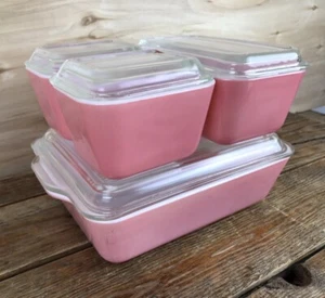 Vintage Pyrex Pink Refrigerator Dish Set 501-503 C W/Lids 8 Pcs - Picture 1 of 24