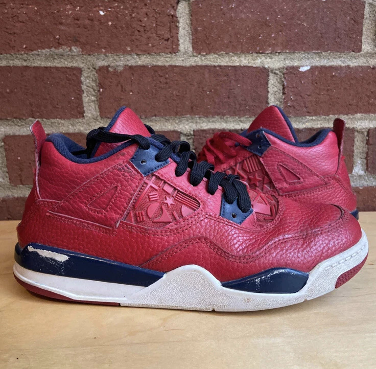 Nike Air Jordan 4 IV Retro GS PE Fiba Size 2.5Y 2.5 Sneakers Shoes Red Blue - Image 1 of 4