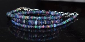 16"Natural Ethiopian Opal Gemstone Beads Necklace 925 Sterling silver F3747 - Picture 1 of 5