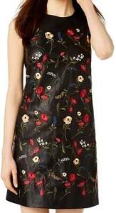 CALVIN KLEIN LADIES FAUX LEATHER EMBROIDERED SHIFT DRESS, 6, NWT $189 - Picture 1 of 5