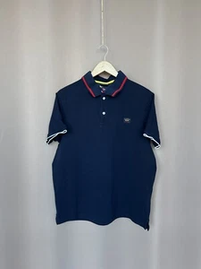 Paul & Shark Polo Shirt Size L Short Sleeved Plain Cotton Pique Striped Collar - Picture 1 of 12