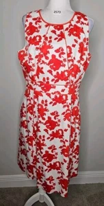 ALEX MARIE Sz 12 Red White Floral Lined Sleeveless Pleated A Line Dress - Picture 1 of 15