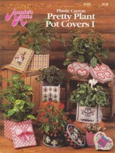 OOP!!! PLASTIC CANVAS PRETTY PLANT POT COVERS I (7 CUTE DESIGNS) - Picture 1 of 2