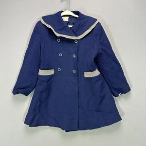 Vtg Yorkster Wool Swing Coat Girls 2/3T? Toddler Blue Pleated Sailor Collar 50s - Picture 1 of 23