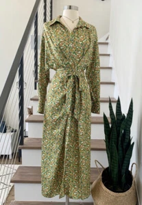 ZARA NUOVO $89 RASO ANNODATO AVVOLGENTE CAMICIA ABITO STAMPA FLOREALE VERDE | VESTIBILITÀ S - M - Foto 1 di 12